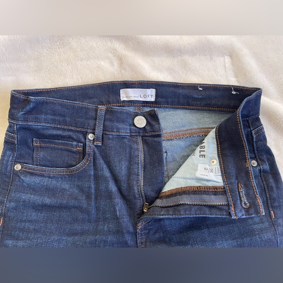 LOFT Dark Wash Skinny Jeans With Buttons at Ankles - Picture 4 of 15